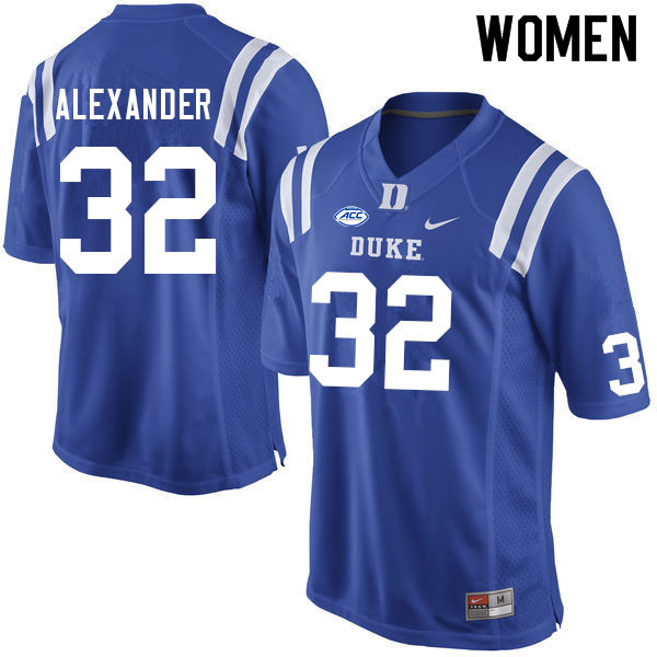 Women #32 Jalen Alexander Duke Blue Devils College Football Jerseys Sale-Blue